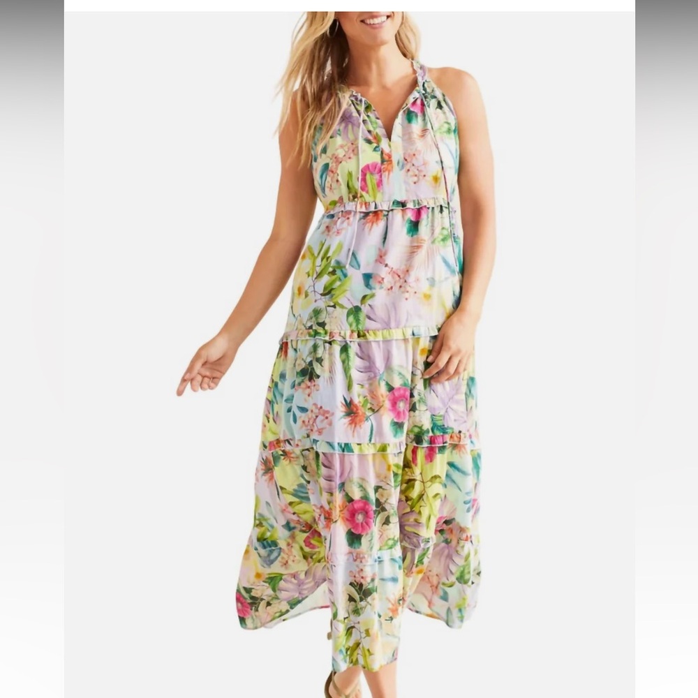 Tribal femme Tiered Floral Dress In Sea Salt. Brand new, women’s size P/S